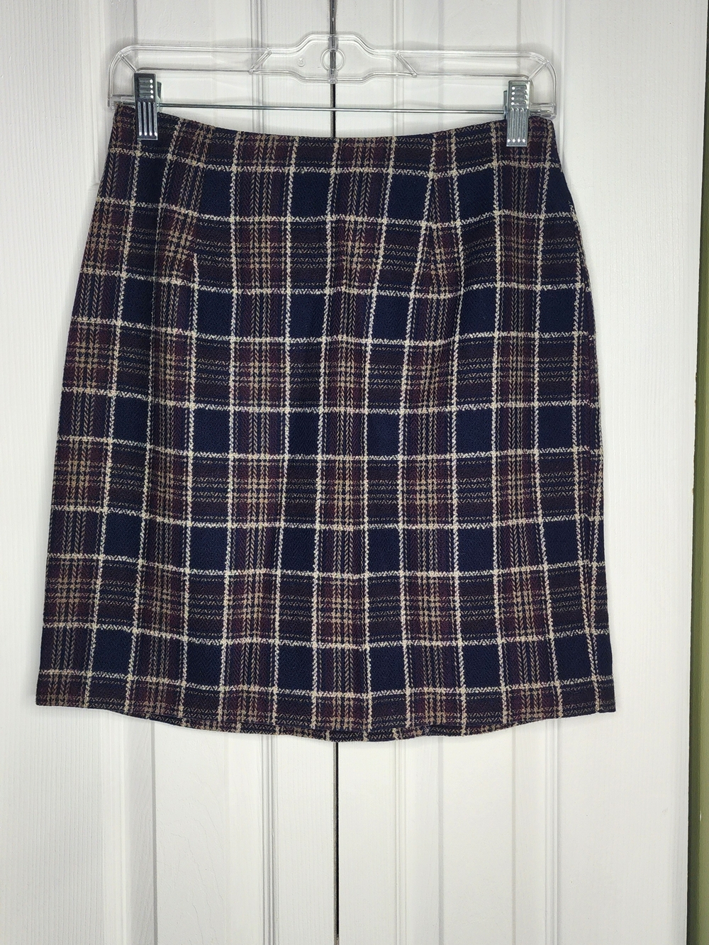 Petite Sophisticate Multi Color Plaid Penicl Skirt Size 8P Vintage Wool Blend